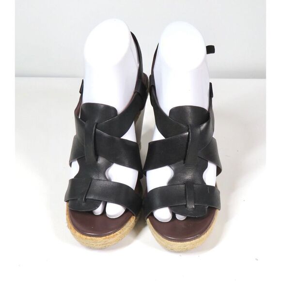 Cole Haan Strappy Black Leather Brown Wedge Slingback Sandals Women 6.5 - Picture 2 of 9